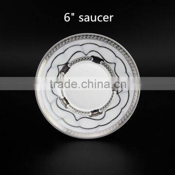 With Silver Color Decal 250ml Ceramic Coffee Cup Round Shape Bone China Tea Cup With Saucer photo-4