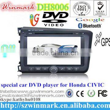 8'' 2din car DVD player for Honda CIVIC 2012 left 2 din with HD display bluetooth GPS Ipod USB/SD Radio TV Rear camera 3G DH8006