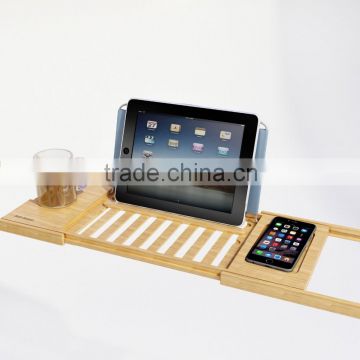 BAMBOO BATHTUB CADDY WITH EXPANDABLE STAINLESS STEEL STENTS