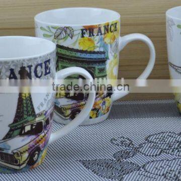 11OZ france famous building design full decal print coffee cups, shiny surface porcelain mug, KL5004-A406