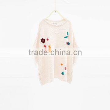 EMBROIDERED FLORAL PONCHO pullover girls sweater