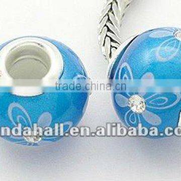 Handmade Polymer Clay Printed European Jewelery Beads, DodgerBlue(FPDL-H002-8)