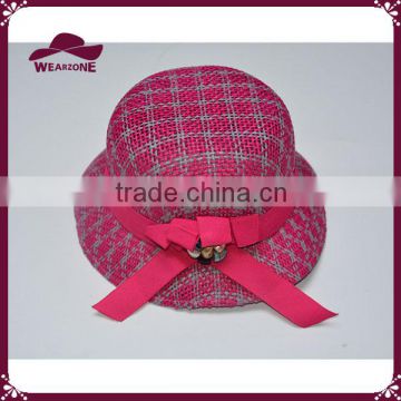 Pink plaid hat kid straw hat with studs