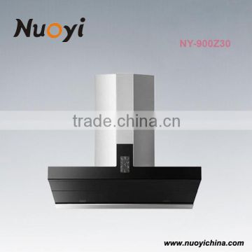 Nuoyi hot selling CE certified luxury tempered glass 90cm angled kitchen chimney hood