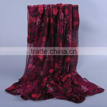 Women Popular Scarf Flower Leaf Pattern Voile Scarves 180*90 Pashmina photo-4