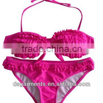 Fluo.pink frill bikini swimwear