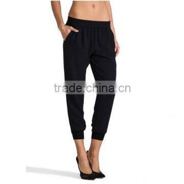 2016 custom design women casual black ruffle harem pants