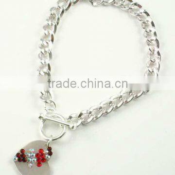 Heart bracelet with stones in siam+indian red color