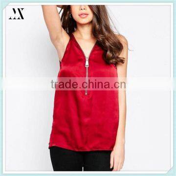 2016 Wholesale Custom Woman Tanks Polyester Tank Zip Front Dip Back Tank Red Tank