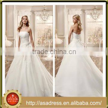 VDN39 Generous Strapless A Line Wedding Dress Bridal Gown with Low Back Appliqued Dresses Made China for Formal Wedding Party