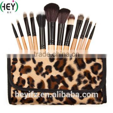 Hot Selling Vegan Travelling Wooden Handle Leopard 12PCS Makeup Brush Set