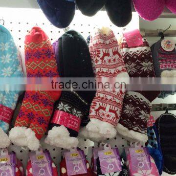 Winter Snow Flakes Stocking Cheap Toe Fleece Lined Copper Terry Socks                        
                                                Quality Choice