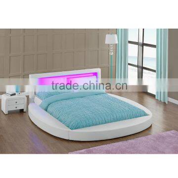 Round Leather Bed With LED Light