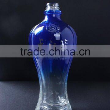 wholesale 450ml blue glass wine bottle /vodka glass bottle/ whisky bottle/rum bottle