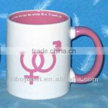 11oz Decal Ceramic Mug with Pink Glazed Inside and Handle