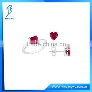 Fashion Ruby 925 Sterling Silver Heart Ring and Earrings