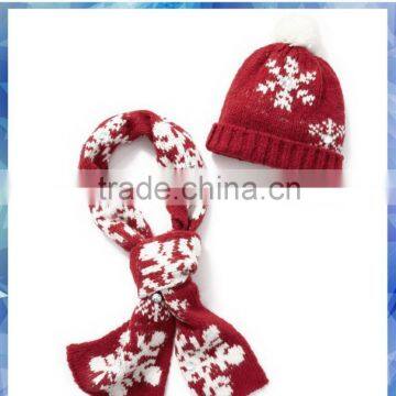 white and red snowflake knit ladies designer hat and scarf sets