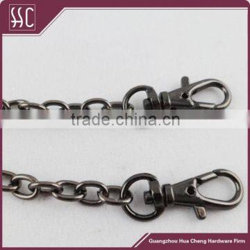 (Guangzhou China)gun metal plated metal chain with small snap hook,decorative metal chain for single shoulder bag