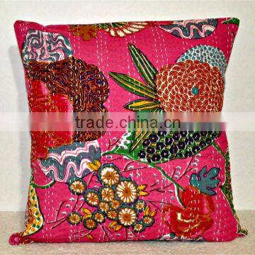 Indian kantha Pillow, Floral print Kantha Decorative throw Pillow cover, Kantha Cushion Cover,