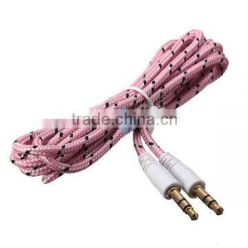 Round Car Stereo Auxiliary Cable 3.5mm Braided Audio Cable