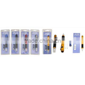 Good quality transparent plastic box Ball pen with flash light and A section of battery