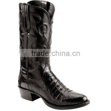 cowboy handmade round toe genuine black western crocodile belly leather boots wholesale