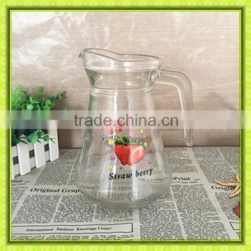 Clear glass fruit filter jug,strawberry printed glass juice pitchers,glass bottel for restaurant