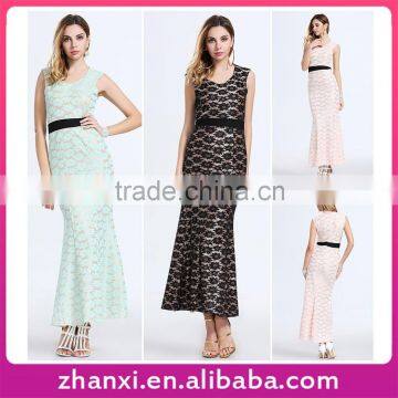 In stock fashion women sleeveless fishtail lace prom dress