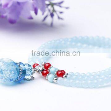 Fashion Sky Blue Glass Bead Necklace, Perfume Glass Bottle Necklace, Aroma Diffuser photo-2