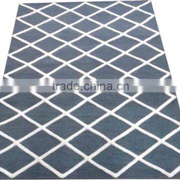 Hand woven Cut Pile Design/Flat Weave ground wool dhurrie rug