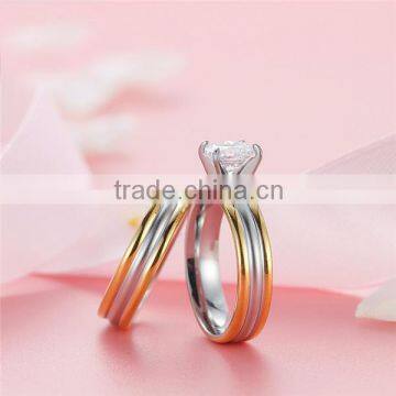 2016 Fashion Two Tone Fashion cz Surgical Stainless Steel Rings for Lovers photo-5