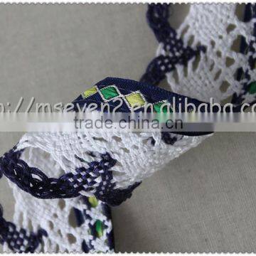 Hot Fashion Black / White Colors Scalloped Shaped Cotton Trims, Jacquard Ribbon With Cotton Lace photo-3