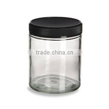 Straight Sided Clear Glass Jar 6 oz(180ml) w/ Std Black Lid