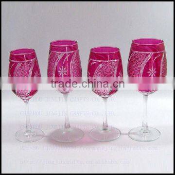 French pink hand cut red wine glass with red stem