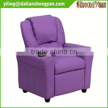 Contemporary Purple Vinyl Kids Recliner With Cup Holder and Headrest photo-2