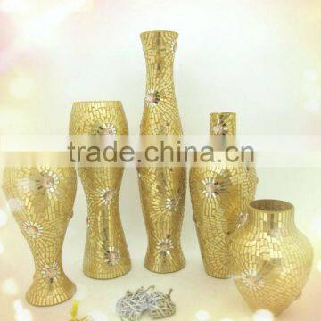 Wedding Decor Fashionable Design Beaded Mosaic Shapes Glass Gold Vases photo-2