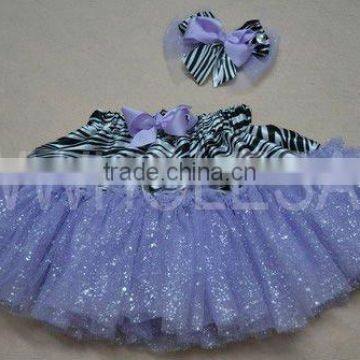 2012new zebra glitter tulle skirts chiffon skirts with match hair clip set