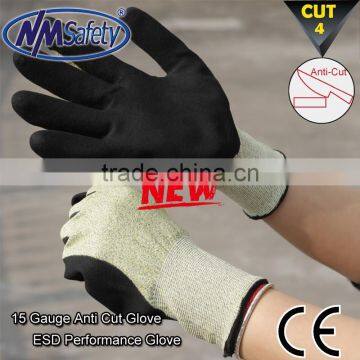 NMSAFETY 15 gauge yellow liner ESD cut gloves cut proof gloves cut resistant gloves