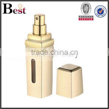 2017 Hot New Products Cosmetic 10ml Small Porket Glass Perfume Bottle Luxury Golden Aluminum Cover Square Spray Bottle Perfume photo-2