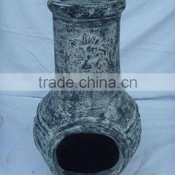 clay chimney with metal stand, fire shelf and lid