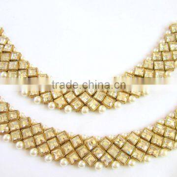 GOLD Tone Crystal PEARLS PAYAL Anklets Pair photo-4