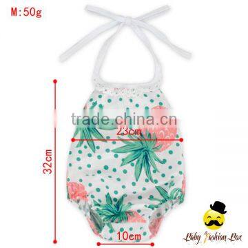 Summer Pineapple Printed Lace Halter Design Infant Baby Girl One Piece Climbing Romper Formal Jumpsuit photo-6