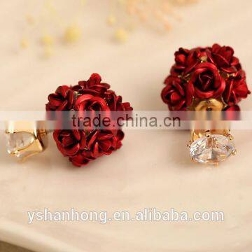 2016 New Arrived Crystal Rose Flowers Stud Earring Colors Wholesale Double Side Flower Design Stud photo-4