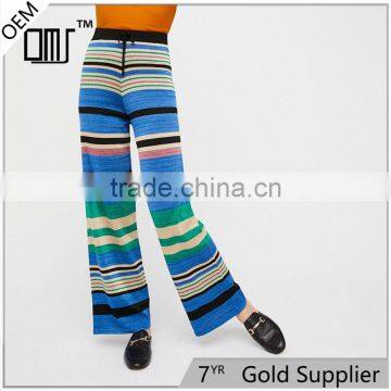 2017 OEM Womens Baggy Long Trousers Striped Knit Flare Pants