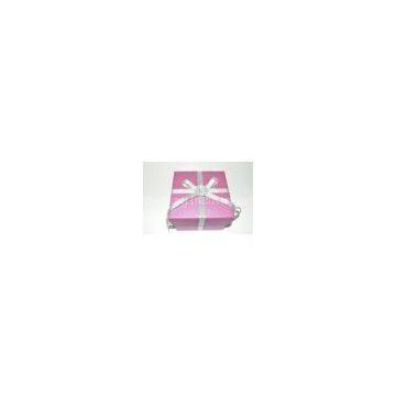 Coated Paper Board Gift Packaging Boxes, Fashion Pink Paper Rigid Gift Boxes With Ribbon