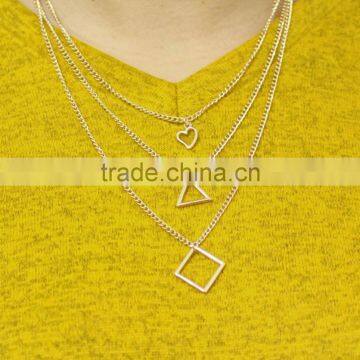 Gold Multi Layered Square Heart Triangle Necklace Thin Geometry Jewelry