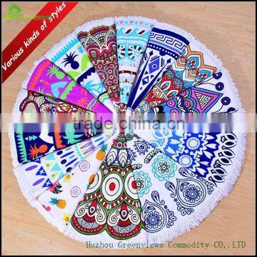 Factory wholesale custom printed round beach towels with tassel luxury round towel 150 cm for sale