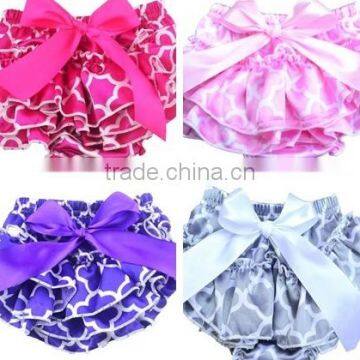 Baby quatrefoil satin ruffle bloomers diaper cover toddler girls short