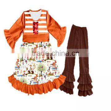 Boya Newest Wholesale Baby Girls Boutique Clothing Fall Printing Ruffle Tops And Icing Sets Giggle Moon Remake Outfits