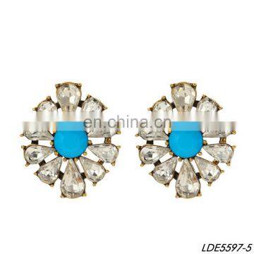 Daisy crystals stud earrings antique gold post earrrings